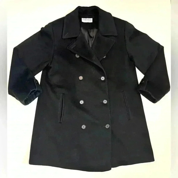 Forecaster Of Boston Women’s Pea Coat Jacket Black Wool Double Breasted Size- 8 - Picture 2 of 12